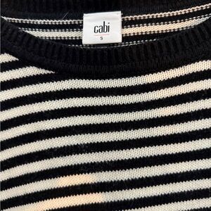 CAbi Black and White  high low Striped Crewneck Sweater